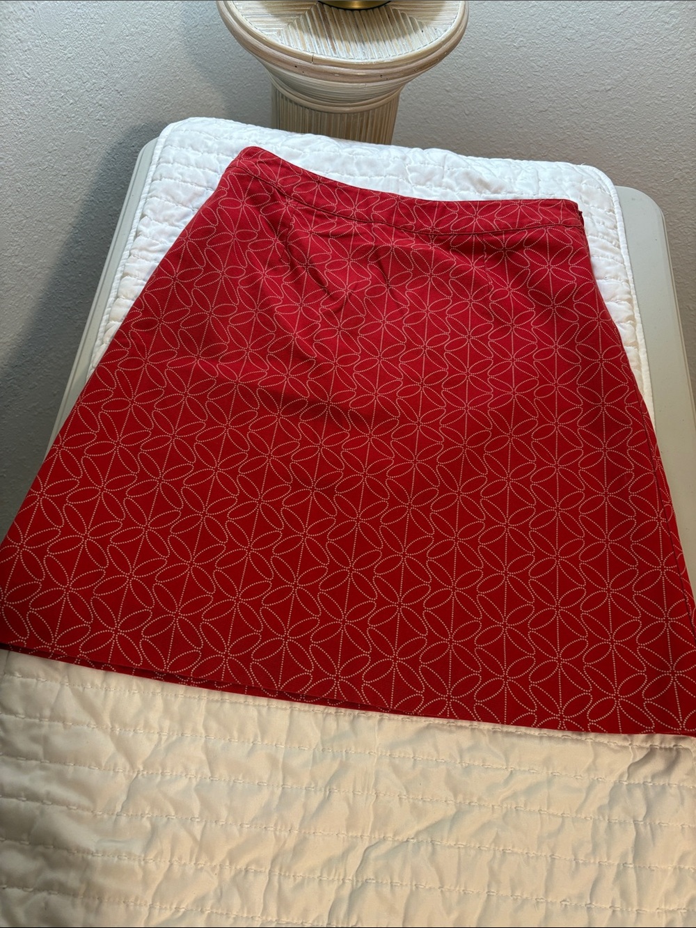 Boden Red A-Line Skirt with light off white Geometric design